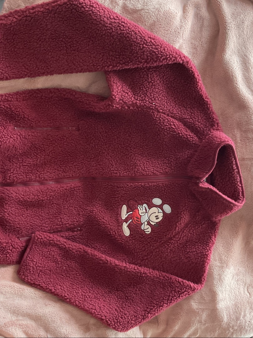 Disney Mickey Mouse maroon fleece zip jacket size small nwt